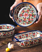 Red Daisy Flower Vintage Style Ceramic Bakeware Casserole Dish Baking Pan - Image 5