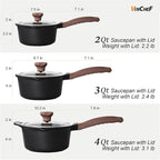 VINCHEF Sauce Pan Set with Lid 10PCS, 2QT+3QT+4QT Non Stick Sauce Pots Cooking - Image 6