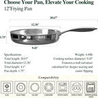 Umite Chef 12 inch 5 Ply Stainless Steel Frying Pan Non-Toxic PFOA&PTFE Free - Image 2