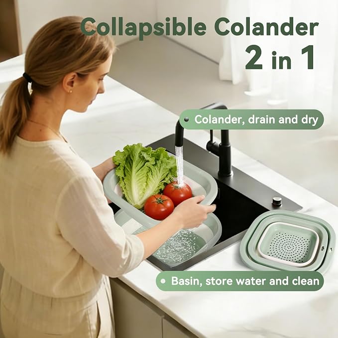 Collapsible Colander and Sink Basin Set - 2 in 1 Collapsible Colander Strainer - Image 2