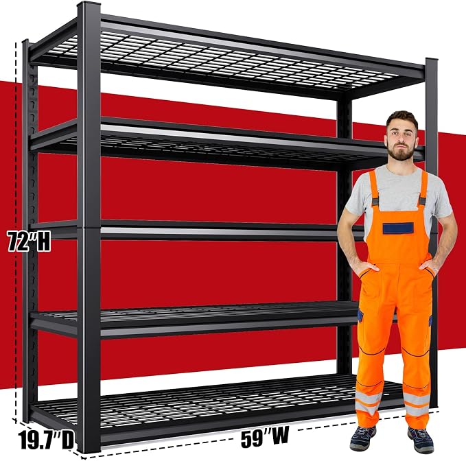Set of 3 Garage Shelving-3500 lbs 5 Tier Storage Shelves, Adjustable Heavy Duty - Image 3