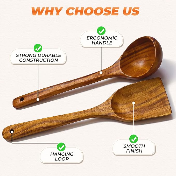 Wooden Ladle, Natural Acacia Wood Soup Spoons - Image 4