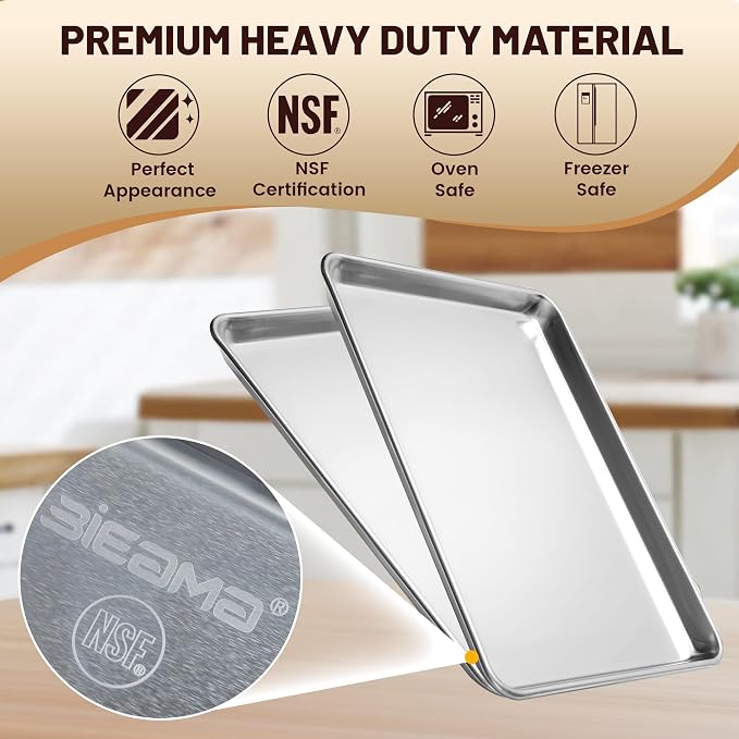 BIEAMA 6 Pack Full Size Baking Sheet Pan Aluminum Commercial Pan - Image 3