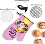 Cute Pink Oven Mitts and Pot Holders Set of 3, Heat Resistant Non-Slip Funny - Image 6