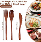 3 PCS Wooden Utensil Set for Eating, Wooden Forks Spoons Knife Reusable Wood - Image 2