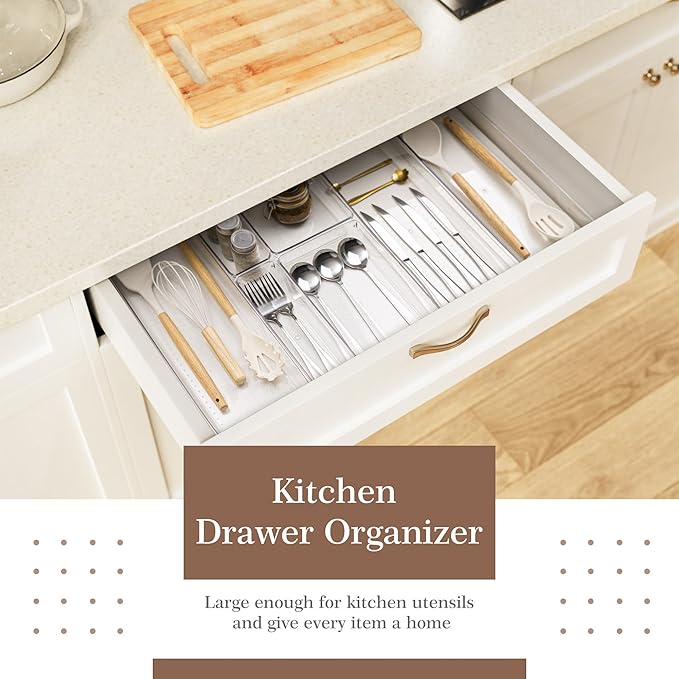 Criusia 14 PCS Clear Plastic Drawer Organizer Set - Image 3
