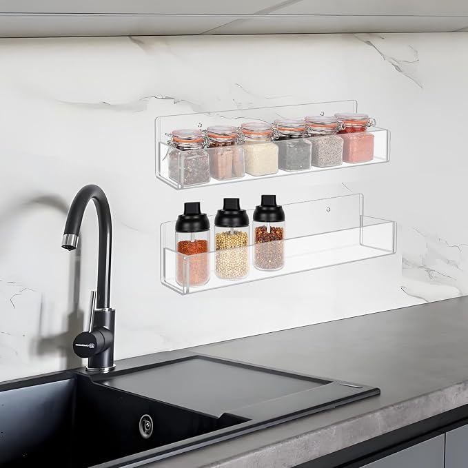 Acrylic Spice Rack Wall Mount-12 Inch, 4 Pack Hanging Seasoning Rack Organizer - Image 4