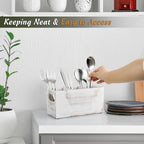 DRASTAR Wooden Silverware Caddy, Flatware Cutlery Holder, Kitchen Utensil Holder - Image 4