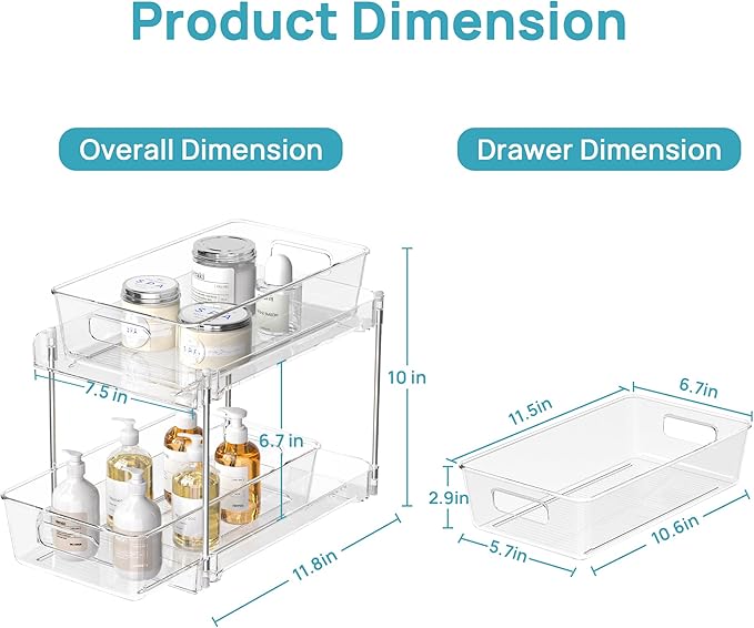 Vtopmart 4 Pack Bathroom Organizer, 2 Tier Clear Under Sink Organizers Vanity - Image 2