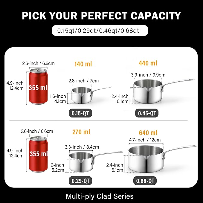 Cooks Standard Stainless Steel Butter Warmer Pot Set, 0.15/0.29/0.46/0.68 QT - Image 2