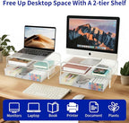 OPNICE Acrylic Clear Desk Organizers and Accessories, 2-Tier Computer Monitor - Image 3