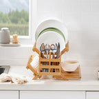 Bamboo Dish Drying Rack with Utensil Holder, 3 Tier Collapsible Dish Rack - Image 7