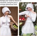 Tucnoeu 2pcs White Mob Cap Half Apron Halloween Colonial Costume Set Women - Image 4