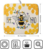 Giwawa Bee Kind Dish Drying Mat, Summer Bees Flowers Dish Drainer Mats - Image 2