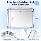 E-far Large Baking Sheets Set of 3, 20”x14” Stainless Steel Cookie Sheet Pans - Image 2