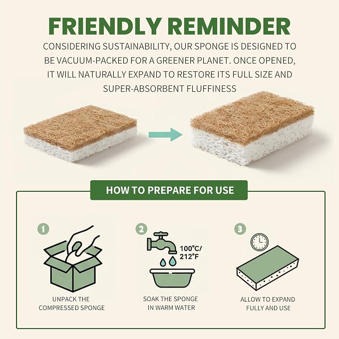 Metflavor 6 Pack Natural Kitchen Sponges, Biodegradable Non-Scratch Cellulose - Image 7