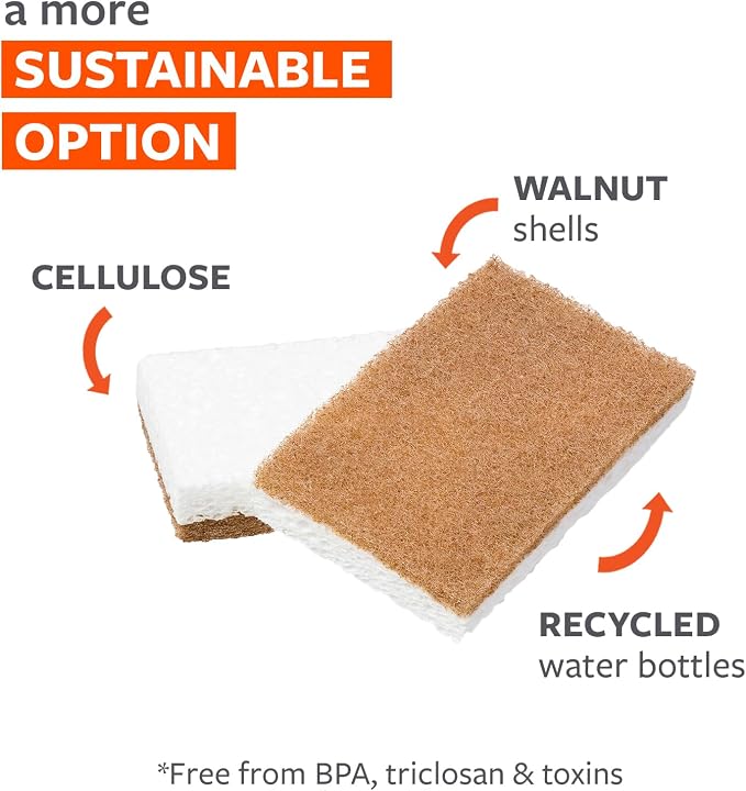 Full Circle Walnut Scrubber Sponges, Plant-Based & Recycled Kitchen Sponges - Image 2