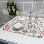 Colorful Cats Dish Drying Mat 18x24 inch Cute Animal Microfiber Reversible Fast - Image 6