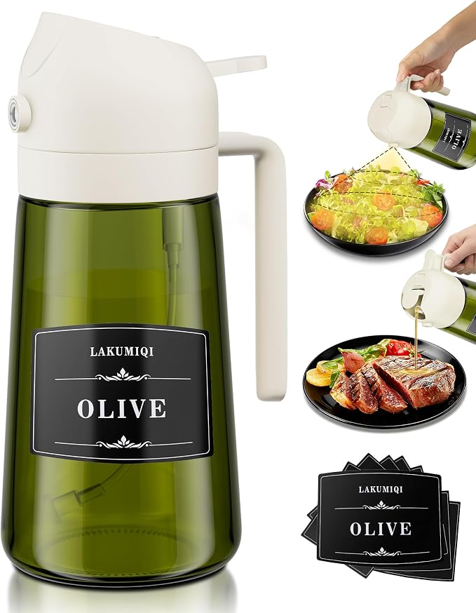 LAKUMIQI 2 in 1 Oil Sprayer for Cooking, 16oz Olive Oil Dispenser Bottle for by LAKUMIQI