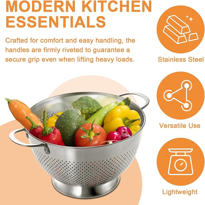 Stainless Steel Colander Set of 3 | Durable Rice and Pasta Strainer - Image 5