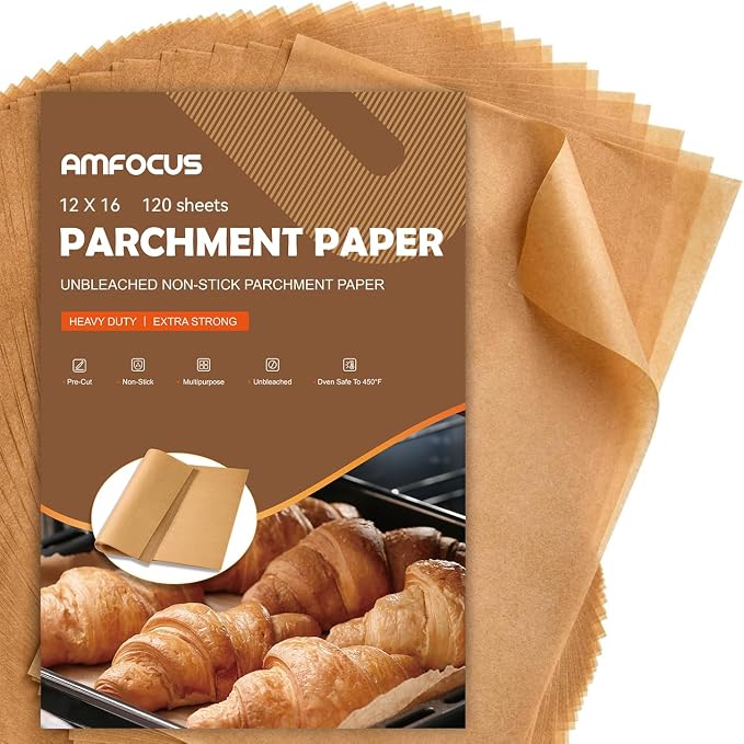 Parchment Paper Sheets, 12 x 16 IN Unbleached Baking Parchment Sheets, Precut by AMFOCUS