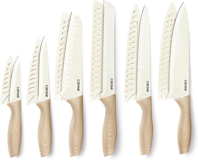 CAROTE 12PCS Knife set with Blade Guards, Granite Nonstick Ceramic Coating by CAROTE