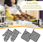 Checkered Black and White Plaid Oven Mitts and Pot Holders Set of 4, Heat - Image 2