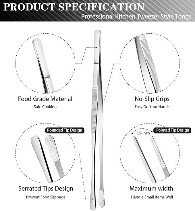 JETKONG 2 Pcs 12-Inch Cooking Tweezers Stainless Steel, Straight Food Tweezers - Image 2