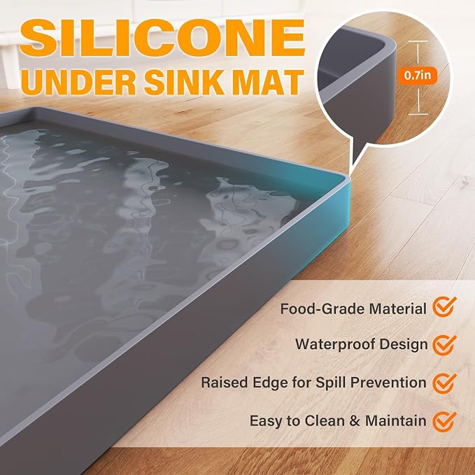 FLATO Waterproof Under Sink Mat 34" x 19" Shelf Liner - Image 2