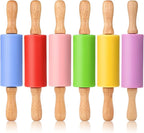 Mini Silicone Rolling Pin for Kids, Non-stick Surface Wood Handle, 9 Inch 6 Pack by Honglida