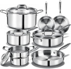 Triple Ply Stainless Steel Pots and Pans Set, EWFEN 12 Piece Induction Cookware by EWFEN