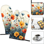 Colorful Wildflower Oven Mitts and Pot Holders Set of 3, Heat Resistant Non - Image 3