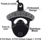 12 Packs Antique Copper Wall Mount Bottle Opener Bulk, Old Fashioned Beer Top - Image 2