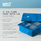 Host Ice Cube Tray with Lid, Makes 6 Large 2" Cubes, Durable Silicone Trays - Image 2