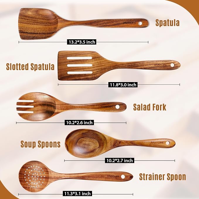 Wooden Spoons for Cooking, Wooden Utensils for Cooking Natural Teak Wooden - Image 5