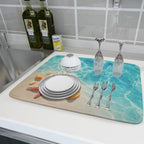 Giwawa Coastal Starfish Dish Drying Mat 18"x24" Ocean Blue Sea Coral Seashell - Image 6