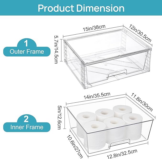 Vtopmart 2 Pack Large Stackable Storage Drawers, Easily Assemble Clear Acrylic - Image 3