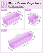Canfanni 13 Pack Plastic Drawer Organizers Set, 3 Sizes Desk Drawer Organizer - Image 2
