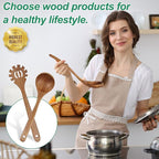 Wooden Ladles for Cooking, 2-Piece Soup Ladle & Pasta Spoon Set, Natural Teak - Image 4
