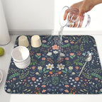 Floral Dish Drying Mat for Kitchen Counter Rustic Flower Leaves Print - Image 6