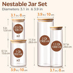 ComSaf Glass Food Storage Jars Set of 6, Canisters Sets - Image 2