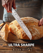 MOSFiATA Bread Knife 8” Ultra Sharp Serrated Knife, German High Carbon - Image 2
