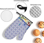 Blue Chinoiserie Oven Mitts Heat Resistant, Cute Floral Pot Holders and Kitchen - Image 5
