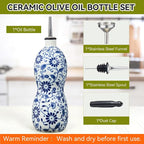 20oz Vintage Ceramic Olive Oil Dispenser Bottle, Gourd Shape Blue and White - Image 5
