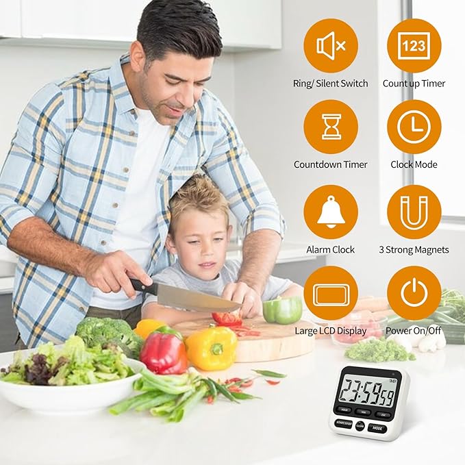 NKOVE Digital Kitchen Timer 24 Hour Clock and Alarm Function - Image 3
