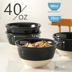 HASENSE Large Ceramic Soup Bowls Set of 4, 40 Oz Gloss Black Beige Stackable - Image 3
