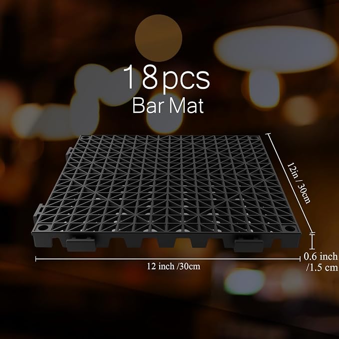 Tioncy 18 Pcs Bar Countertop Supplies Interlocking Mats 12 x 12 Inch Rubber - Image 2