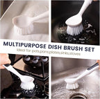 Dish Brush with Handle, 2 Pack Dish Scrub Brush with Built-in Scraper and 2 - Image 5