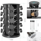 Tianifa Black Countertop Rotating Spice Rack, Round Empty 20-Jars Revolving - Image 2