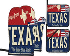 Oven Mitts and Pot Holders Sets of 4, Texas Lone Star State Retro US, Oven by DONMYER